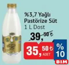 DOST %3,7 YAĞLI PASTÖRİZE SÜT 1 L